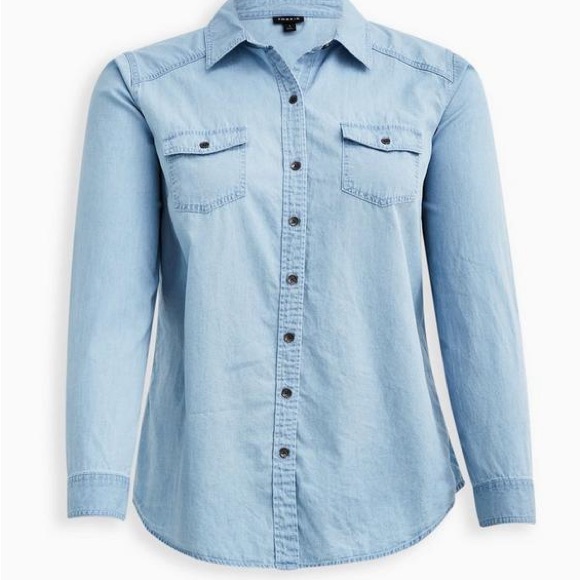 Torrid Blue Denim Long Sleeve Button-Down Shirt NWT - Picture 3 of 5